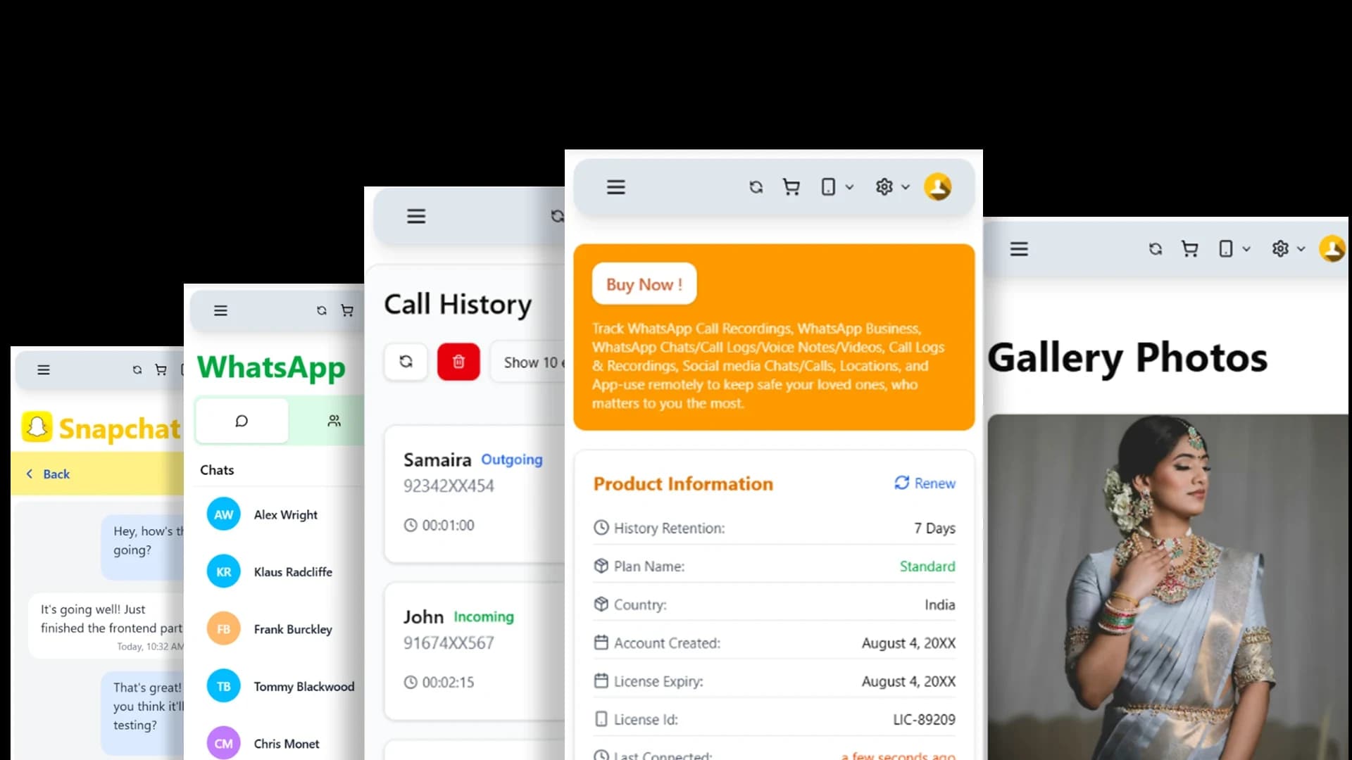 Child monitoring frame dashboard